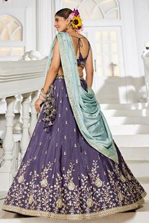 Picture of Smashing Violet Designer Indo-Western Lehenga Choli for Engagement and Reception
