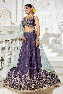 Picture of Smashing Violet Designer Indo-Western Lehenga Choli for Engagement and Reception