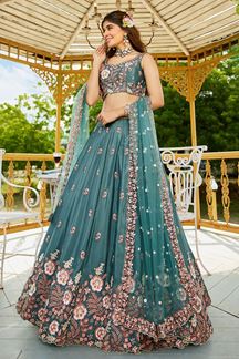 Picture of Amazing SeaGreen Designer Indo-Western Lehenga Choli for Engagement and Reception