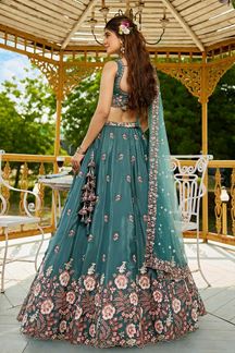 Picture of Amazing SeaGreen Designer Indo-Western Lehenga Choli for Engagement and Reception