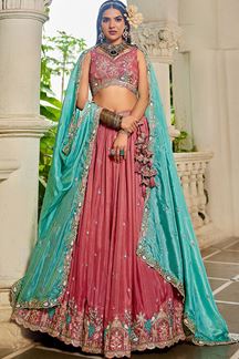 Picture of Aesthetic Pink Designer Indo-Western Lehenga Choli for Engagement and Reception