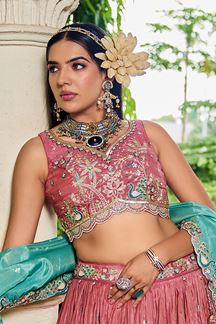 Picture of Aesthetic Pink Designer Indo-Western Lehenga Choli for Engagement and Reception