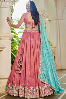Picture of Aesthetic Pink Designer Indo-Western Lehenga Choli for Engagement and Reception
