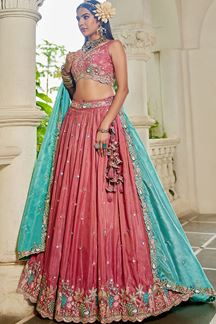Picture of Aesthetic Pink Designer Indo-Western Lehenga Choli for Engagement and Reception