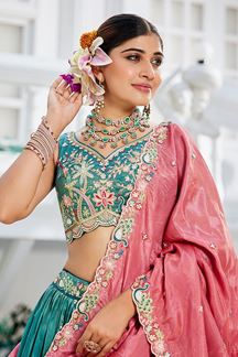 Picture of Enticing Sea Green Designer Indo-Western Lehenga Choli for Engagement and Reception