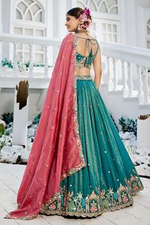 Picture of Enticing Sea Green Designer Indo-Western Lehenga Choli for Engagement and Reception