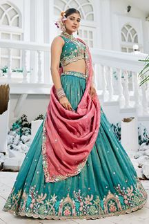 Picture of Enticing Sea Green Designer Indo-Western Lehenga Choli for Engagement and Reception