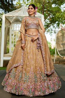 Picture of Irresistible Beige Designer Indo-Western Lehenga Choli for Engagement and Reception