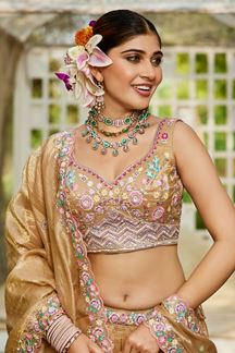 Picture of Irresistible Beige Designer Indo-Western Lehenga Choli for Engagement and Reception