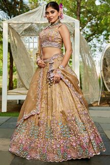Picture of Irresistible Beige Designer Indo-Western Lehenga Choli for Engagement and Reception