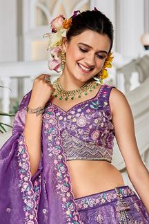Picture of Marvelous Purple Designer Indo-Western Lehenga Choli for Engagement and Reception