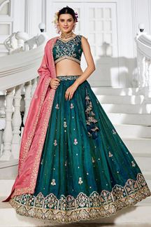 Picture of Flawless Teal Designer Indo-Western Lehenga Choli for Engagement and Reception
