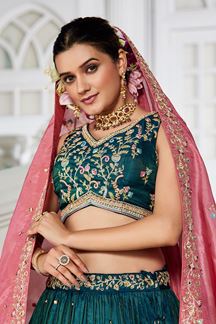Picture of Flawless Teal Designer Indo-Western Lehenga Choli for Engagement and Reception