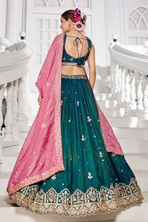 Picture of Flawless Teal Designer Indo-Western Lehenga Choli for Engagement and Reception