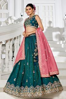 Picture of Flawless Teal Designer Indo-Western Lehenga Choli for Engagement and Reception
