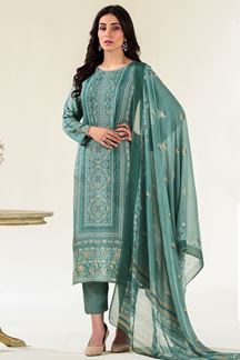 Picture of Captivating Turquoise Designer Straight Cut Suit for Festivals, Sangeet, and Parties (Unstitched suit)