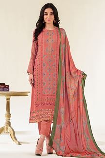 Picture of Alluring Peach Designer Straight Cut Suit for Festivals, Sangeet, and Parties (Unstitched suit)
