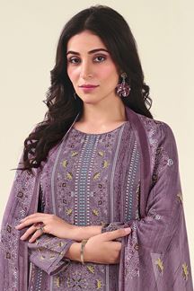 Picture of Smashing Purple Designer Straight Cut Suit for Festivals, Sangeet, and Parties (Unstitched suit)