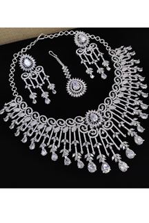 Picture of  Aesthetic White Designer Necklace Set for Engagement, Wedding, and Reception