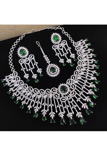 Picture of  Enticing White and Green Designer Necklace Set for Mehendi, Engagement, Wedding, and Reception