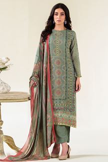 Picture of Spectacular Olive Designer Straight Cut Suit for Festivals, Sangeet, and Parties (Unstitched suit)