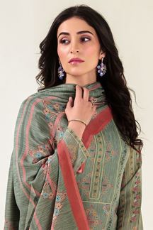 Picture of Spectacular Olive Designer Straight Cut Suit for Festivals, Sangeet, and Parties (Unstitched suit)