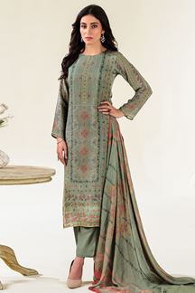 Picture of Spectacular Olive Designer Straight Cut Suit for Festivals, Sangeet, and Parties (Unstitched suit)