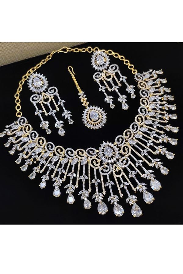 Picture of  Irresistible White Designer Necklace Set for Engagement, Wedding, and Reception