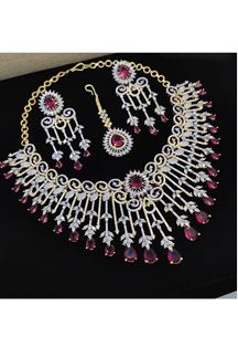 Picture of  Smashing Pink Designer Necklace Set for Engagement, Wedding, and Reception