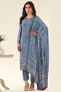 Picture of Fascinating Blue Designer Straight Cut Suit for Festivals, Sangeet, and Parties (Unstitched suit)