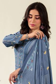 Picture of Fascinating Blue Designer Straight Cut Suit for Festivals, Sangeet, and Parties (Unstitched suit)