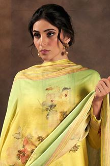 Picture of Classy Yellow Designer Straight Cut Suit for Festivals, Haldi, and Parties (Unstitched suit)