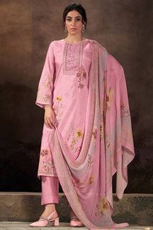 Picture of Pretty Pink Designer Straight Cut Suit for Festivals, Sangeet, and Parties (Unstitched suit)