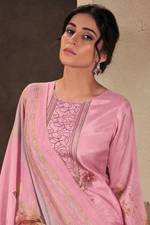 Picture of Pretty Pink Designer Straight Cut Suit for Festivals, Sangeet, and Parties (Unstitched suit)