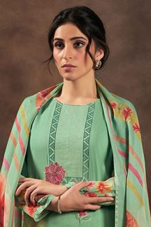 Picture of Surreal Green Designer Straight Cut Suit for Festivals, Mehendi, and Parties (Unstitched suit)