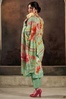 Picture of Surreal Green Designer Straight Cut Suit for Festivals, Mehendi, and Parties (Unstitched suit)