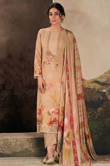 Picture of Royal Beige Designer Straight Cut Suit for Festivals, Sangeet, and Parties (Unstitched suit)