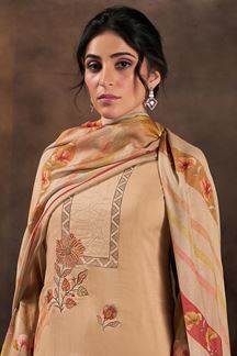 Picture of Royal Beige Designer Straight Cut Suit for Festivals, Sangeet, and Parties (Unstitched suit)