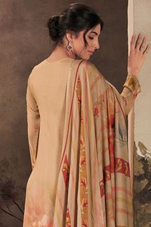 Picture of Royal Beige Designer Straight Cut Suit for Festivals, Sangeet, and Parties (Unstitched suit)