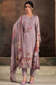 Picture of Aesthetic Purple Designer Straight Cut Suit for Festivals, Sangeet, and Parties (Unstitched suit)