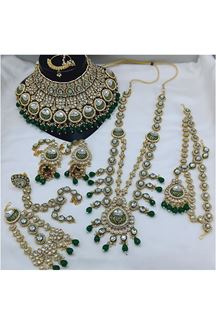 Picture of  Charismatic Green Designer Bridal Necklace Set for Mehendi, Wedding, and Reception