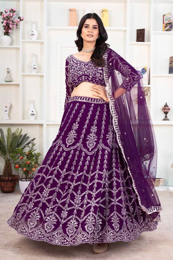 Picture of Appealing Purple Designer Wedding Lehenga Choli for Wedding and Reception