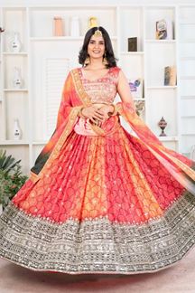 Picture of Exuberant Orange Designer Indo-Western Lehenga Choli for Engagement, Reception, and Sangeet