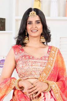 Picture of Exuberant Orange Designer Indo-Western Lehenga Choli for Engagement, Reception, and Sangeet