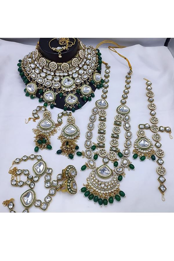 Picture of  Enticing Green Designer Bridal Necklace Set for Mehendi, Wedding, and Reception