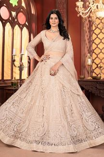 Picture of Divine Beige Designer Wedding Lehenga Choli for Engagement and Reception