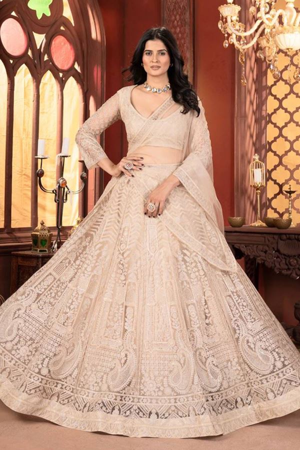 Picture of Divine Beige Designer Wedding Lehenga Choli for Engagement and Reception