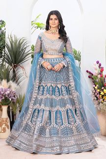 Picture of Glorious Sky Blue Designer Wedding Lehenga Choli for Engagement and Reception