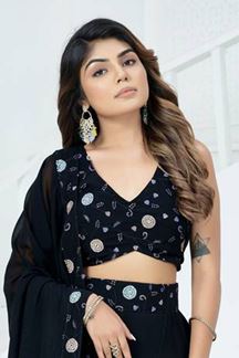 Picture of Impressive Black Designer Indo-Western Lehenga Choli for Sangeet and Parties