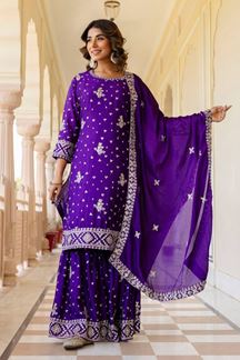 Picture of Alluring Purple Designer Sharara Suit for Festivals, Sangeet, and Parties